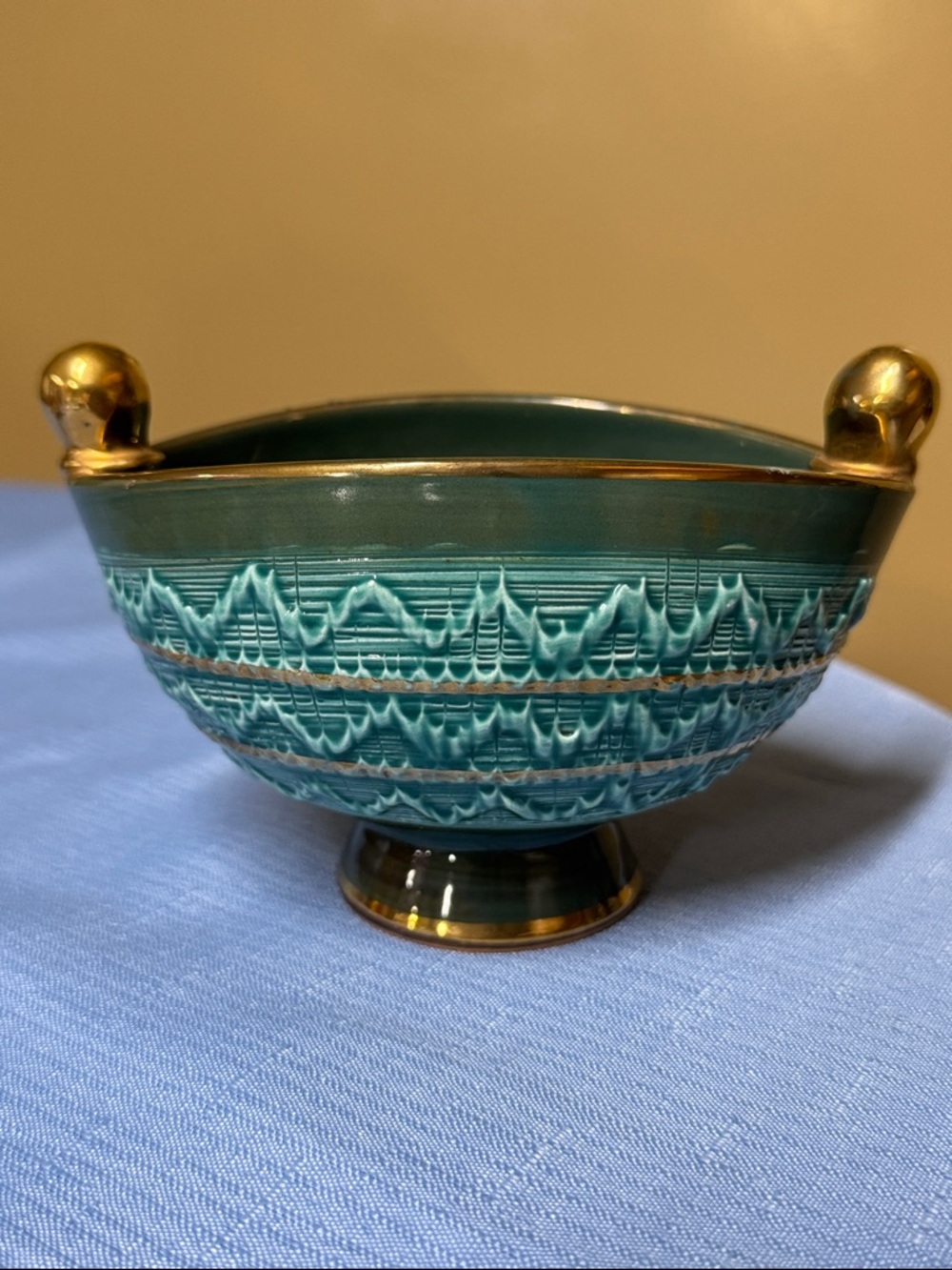 Aldo Londi Bitossi Bowl Vase Italian Pottery 9758S with Gold Accents